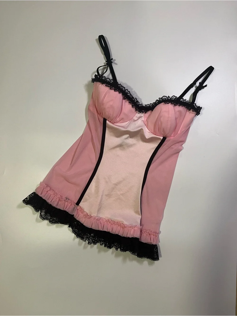 y2k pink coquette black lace bustier - Picture 1 of 3